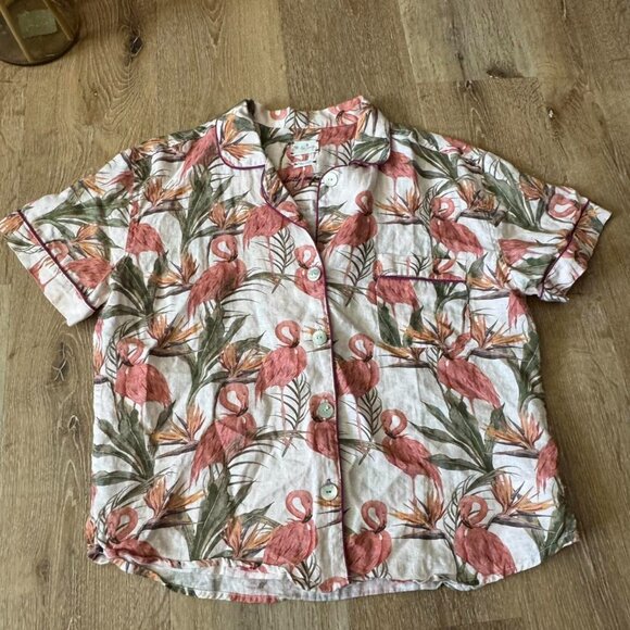 The Lazy Poet women’s Flamingo print linen shirt size L - Picture 1 of 4